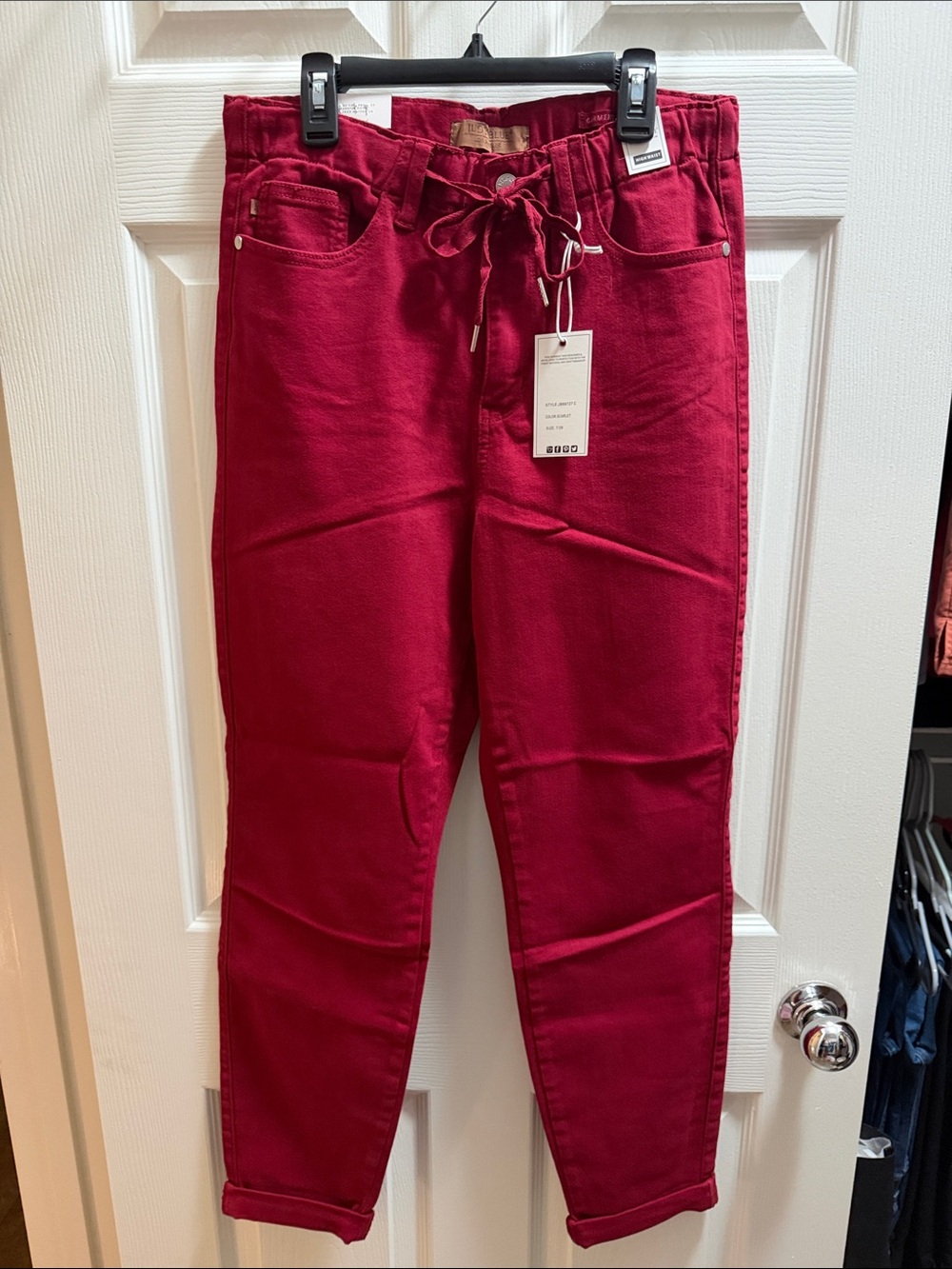 Judy Blue Women’s High-Waist Tie-Front Jeans in Scarlet
